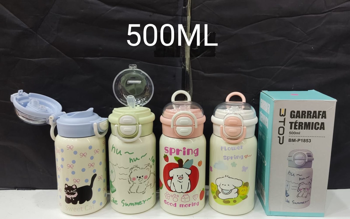 Garrafa Térmica Infantil Animais 500ml com Bico e Canudo