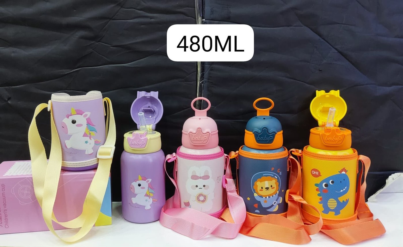 Garrafa Térmica Infantil com Suporte 480ml — Leão, Dino, Unicórnio e Coelho