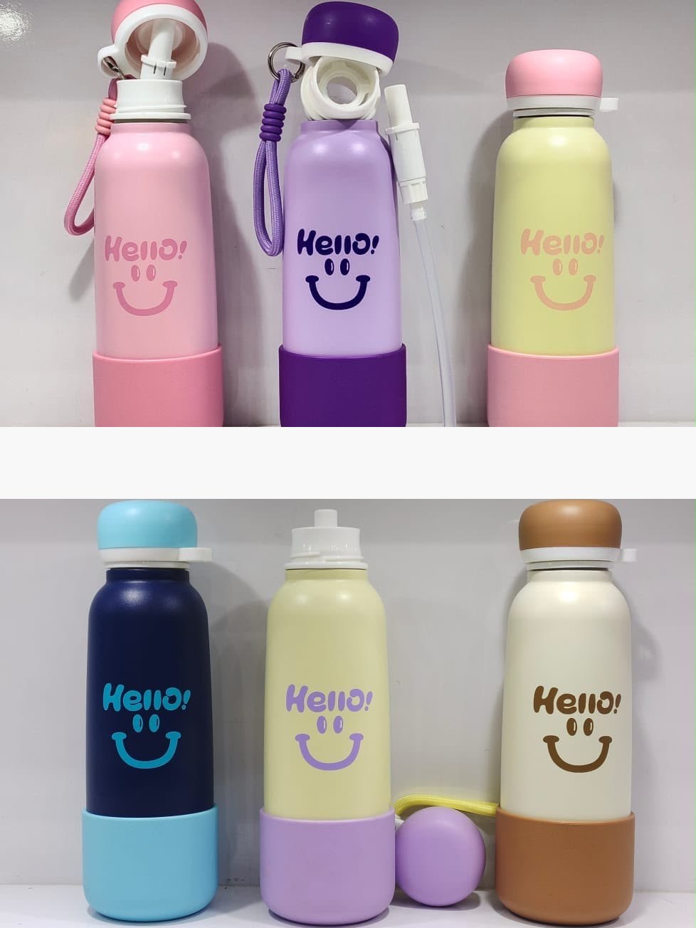 Garrafa Térmica Infantil Hello 600ml com Canudo — 6 Cores